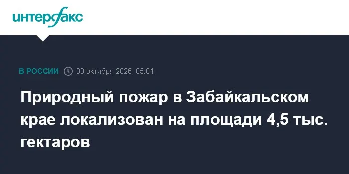 Природный пожар в Забайкальском крае локализован на площади 4,5 тыс. гектаров