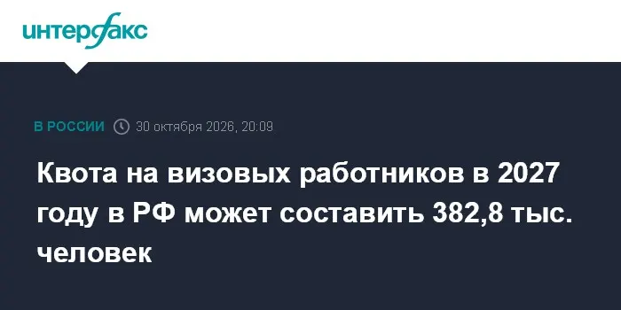 Квота на визовых работников в 2027 году в РФ может составить 382,8 тыс. человек